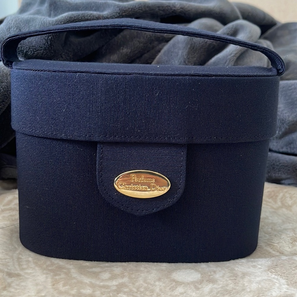 Christian Dior Parfums navy blue cosmetics bag